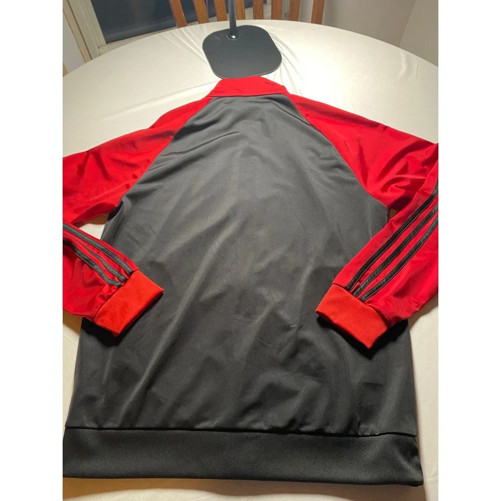 Adidas Mens Track Jacket Black Red Full Zip Three Stripe FI6176 Large